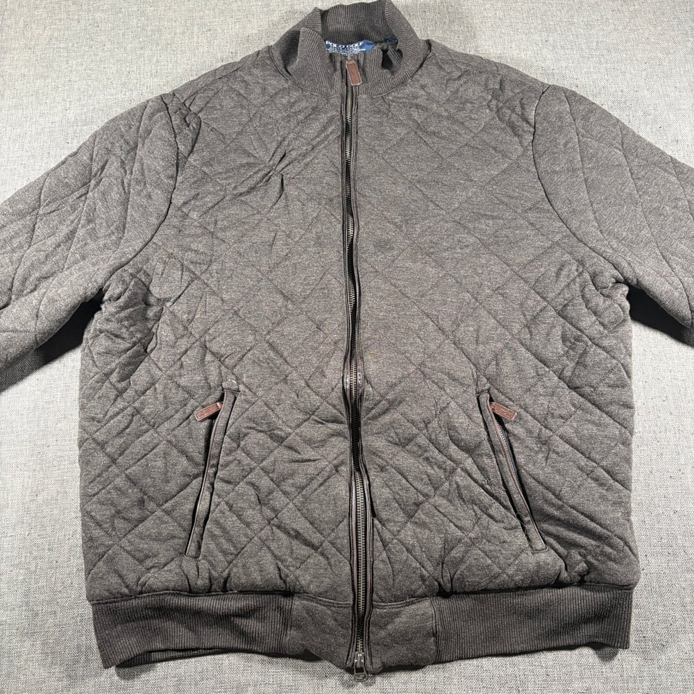 Polo Golf Ralph Lauren Quilted Jacket Mens XL Grey Full Zip Modal Tencel Blend